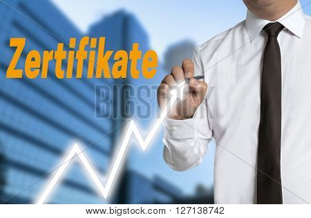 zertifikate (in german certificates) trader draws market price on touchscreen.