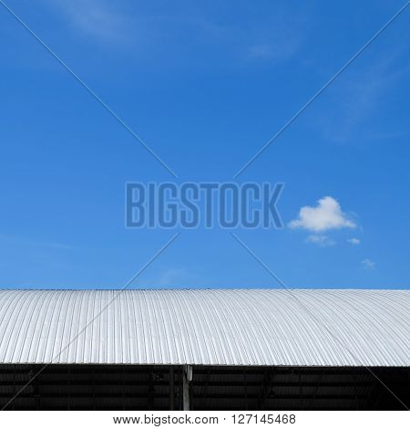Roof Of Metal Sheet Building With Clear Blue Sky Background