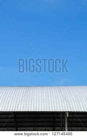 Roof Of Metal Sheet Building With Clear Blue Sky Background