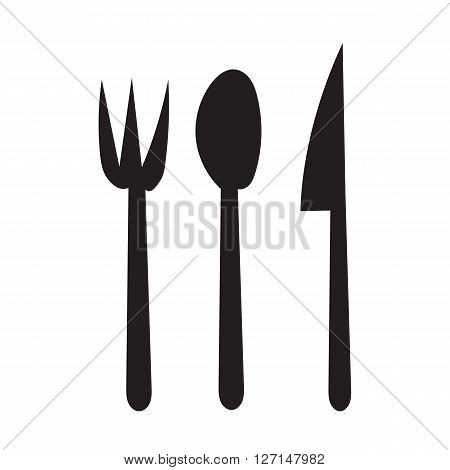 Fork Spoon and Knife hand draw sillouhette icon for the meal with outline on white background