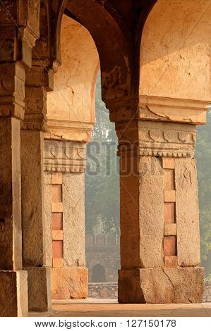 Detail of the Ali Isa Khan tomb at the Humayuns tomb complex in Delhi, India 
