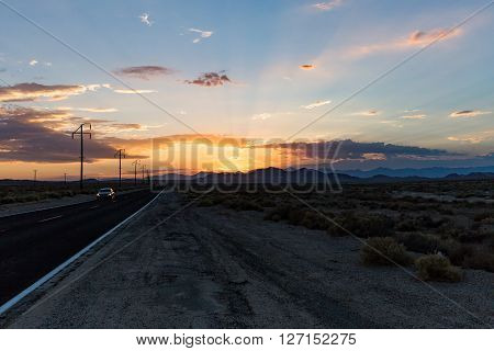 Sunset near Trona in California in USA