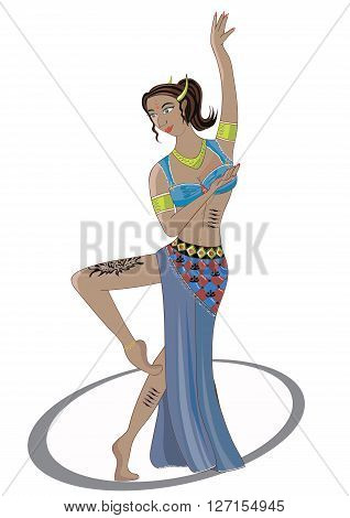 Indian dancer in blue suit on a white background