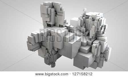 3D illustration of three-dimensional model consist of blocks