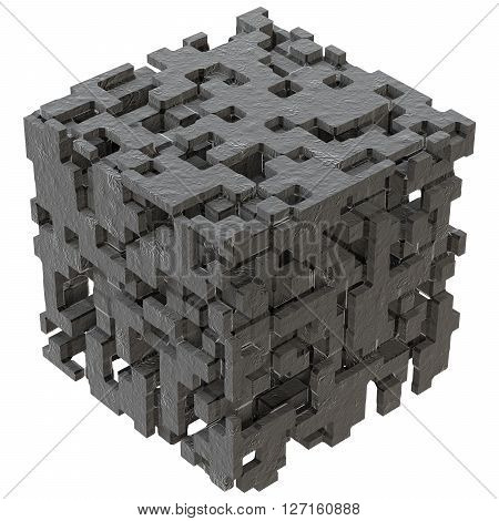 3D illustration of three-dimensional model consist of blocks