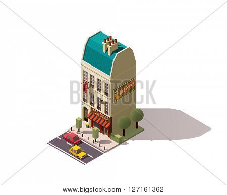 Isometric Paris building with tobacco store