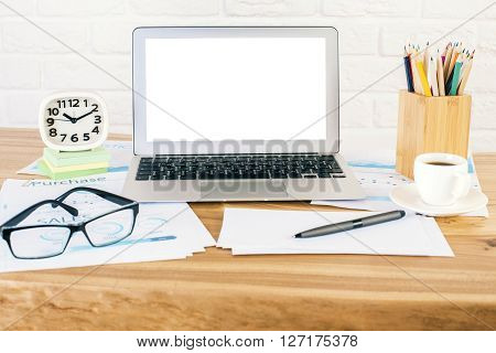 White Laptop And Glasses Front