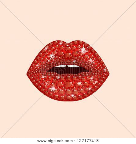 Shining diamond luxury red lips jewel and crystal fashion and glamor vector illustration