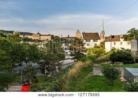 Famous Postcard View Of Various Houses And Churches In The Old Town Part Of Zurich