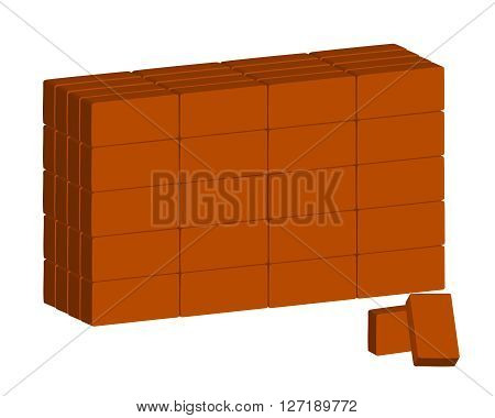 The brickwork of ordinary red bricks on white background.  Vector.  Horizontal.