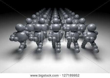 3D abstract grey marching in military order 