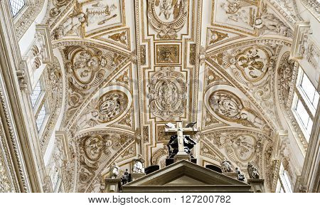 CORDOBA, SPAIN - September 10, 2015: Detail of the transept ceiling of the Cathedral of Cordoba on September 10, 2015 in Cordoba, Spain