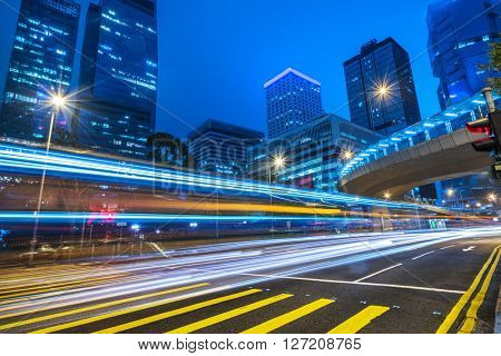 car trails on the high street,hongkong china.