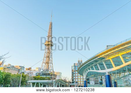 NAGOYA, JAPAN - FEB 07: Oasis 21 in Nagoya, Japan on FEB 07, 2016. A shopping complex nearby Nagoya Tower, its large oval glass roof structure floats above ground level
