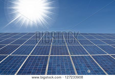 Modern solar panel with bright sun alternative energy concept