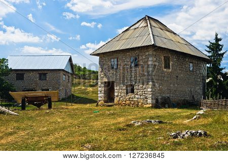 Old style house made of stones at Pester plateau in southwest Serbia