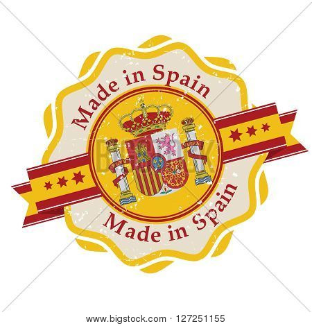 Made in Spain grunge printable label. Grunge label - Made in Spain, with Spanish flag colors. CMYK colors used.