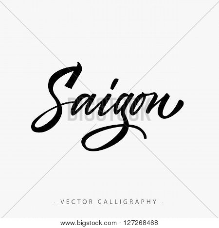 Black calligraphic Saigon inscription on white background