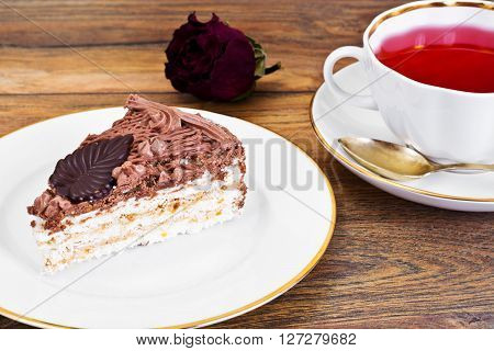 Bezes Cake with Nuts, Whipped Cream and Chocolate Studio Photo