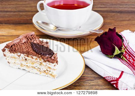 Bezes Cake with Nuts, Whipped Cream and Chocolate Studio Photo