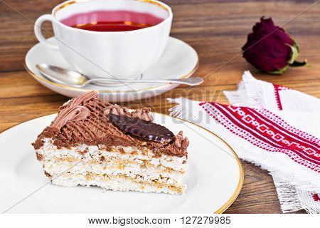 Bezes Cake with Nuts, Whipped Cream and Chocolate Studio Photo