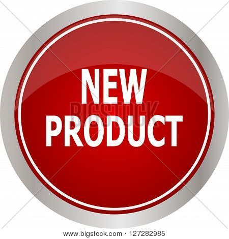 Red round new product button. Vector black round icon