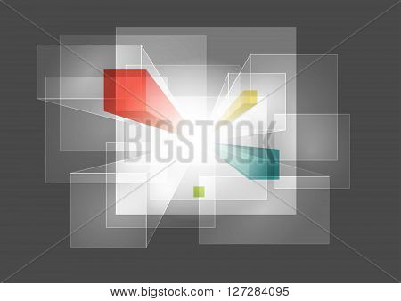 Abstract vector background with transparent three-dimensional squares. 10 EPS