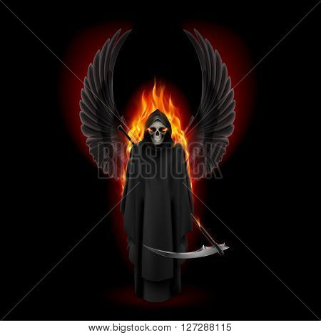 Grim Reaper with two wings up in orange flame