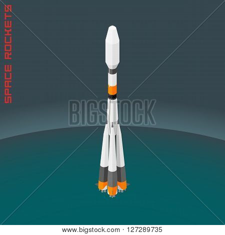 Isometric Russian space rocket universal souz. Vector illustration