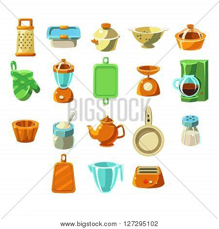 Kitchen Appliences Flat isolated Objects Icons Set In Simpified Vector Design On White Background