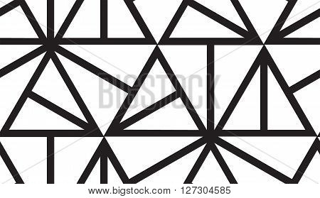 Vector geometric seamless pattern. Repeating abstract lines pattern in black and white. Classical triangle flat texture, pattern design 80s style