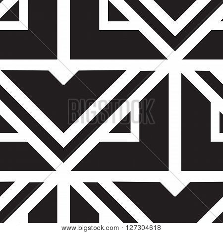 Vector geometric seamless pattern. Repeating abstract lines pattern in black and white. Classical triangle flat texture, pattern design 80s style