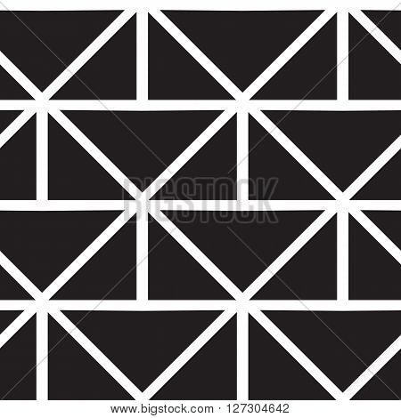 Vector geometric seamless pattern. Repeating abstract lines pattern in black and white. Classical triangle flat texture, pattern design 80s style