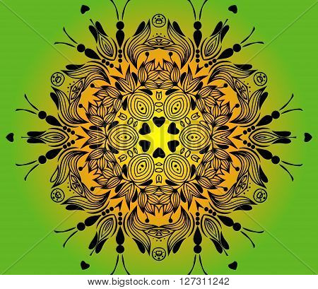 abstract decorative texture patterns elements of geometric figures in the form of a circle on a green gradient background