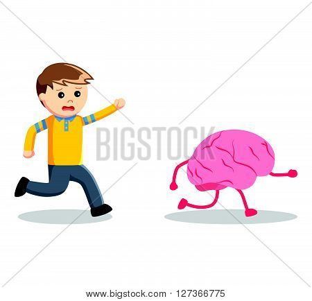 Man catch brain  .eps 10 vector illustration flat design