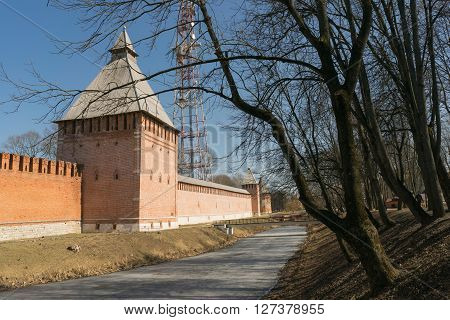 Kremlin wall in Smolensk Russia remains of the city moat-