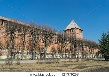Kremlin wall in Smolensk Russia remains of the city moat-