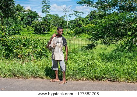 Ambatozavavy Nosy Be Madagascar - December 19 2015: Man with a machete of ethnicity Sakalava native of Nosy Be island north of Madagascar near the Ambatozavavy village.