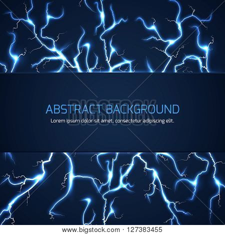 Scientific sci-fi vector abstract background with lightnings. High powerful lightning back, dangerous lightning pattern or thunderstorm lightning vector illustration with text
