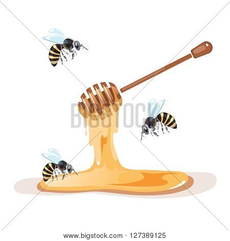 Apiary vector illustrations. Apiary pictures set with bee and honey. Apiary symbols isolate on white background