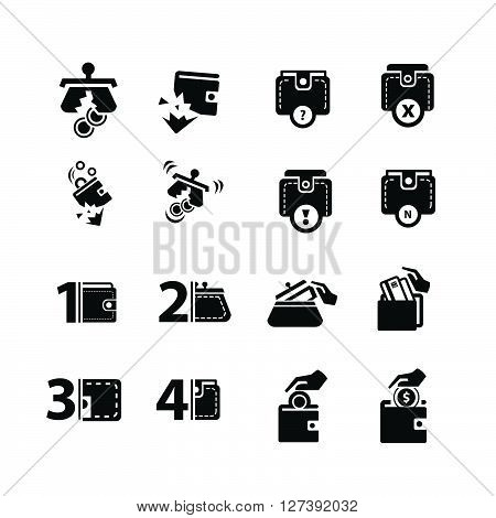 Dilapidated Wallet Set And Hand Action Icons