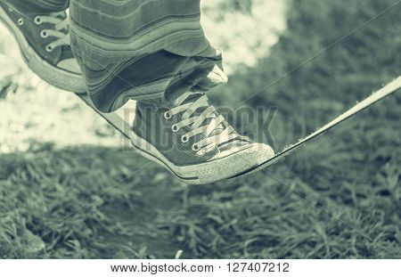 Slacklining is a practice in balance