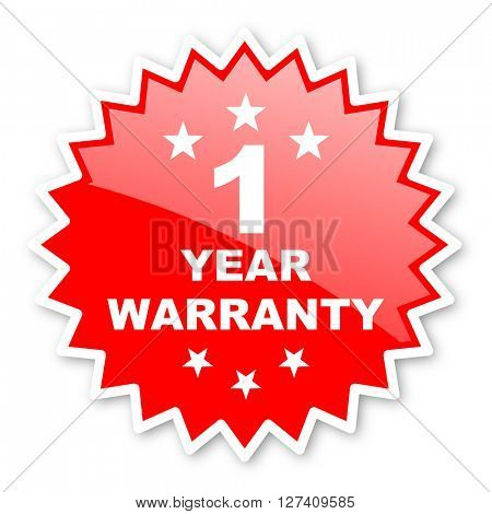 warranty guarantee 1 year red tag, sticker, label, star, stamp, banner, advertising, badge, emblem, web icon