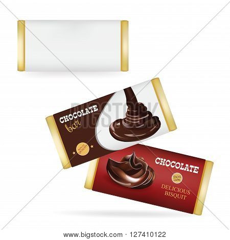 Vector White Blank Food Packaging For Biscuit Wafer Crackers Sweets Chocolate Bar Candy Bar Snacks . Chocolate bar Design Templates Isolated On White Background