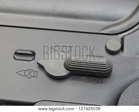 Safety selector on the side of a modern sporting rifle