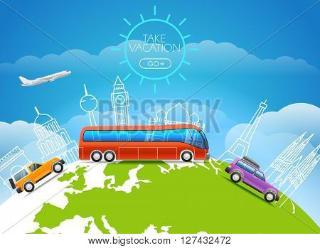 World famous signts lineart silhouettes on Earth. Take vakation around the world