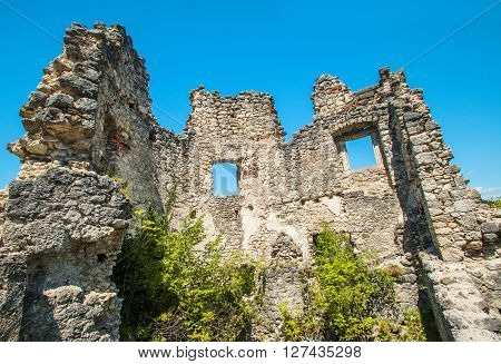Ruined walls of the old abandoned medieval fortress Samobor, Croatia