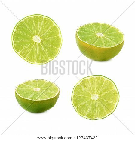 Dried lime cut in half isolated over the white background, set of different foreshortenings