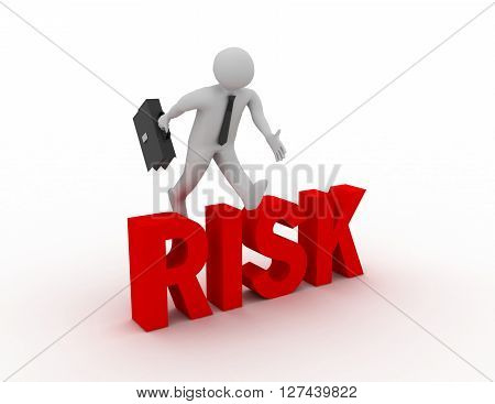 3D Businessman Jumping Over 'risk' Word With White Background