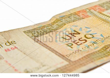 One Cuban peso convertibles, close up macro